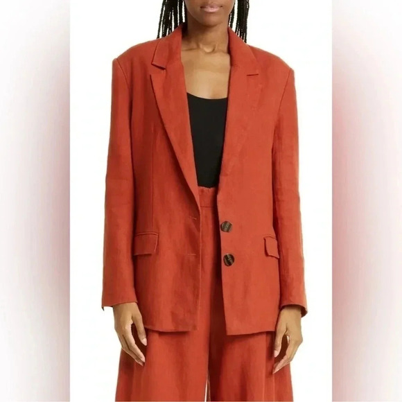 Farm Rio Burnt Orange Linen Blazer Size Medium - Picture 2 of 5